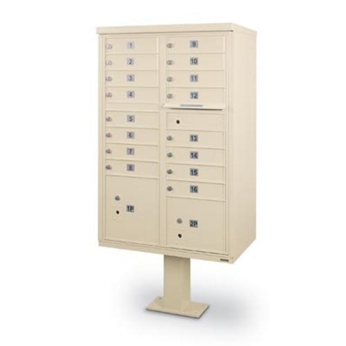 CAD Drawings American Postal Manufacturing Co. 16 Door F-Spec Cluster Box Unit with Pedestal